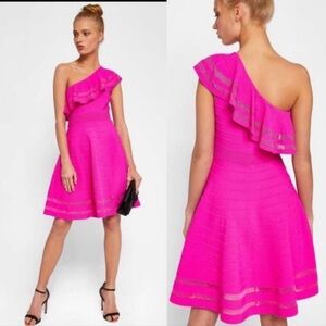 Ted Baker Streena Neon Pink One Shoulder Knit Dress